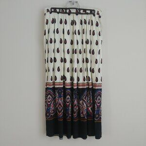 Vintage Diane Von Furstenberg long pleated skirt cream black 14 approx Medium